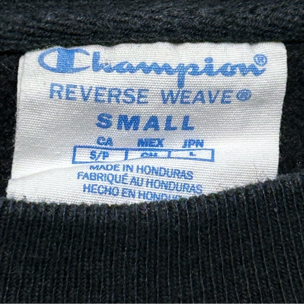 Champion Reverse Weave Crewneck Sweatshirt Black Blue Script Logo Size Small - Picture 4 of 4